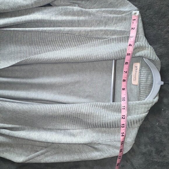 Philosophy Cowl Neck Women's Light Heathered Gray Long Sleeve Cardigan Women's M - Picture 10 of 15